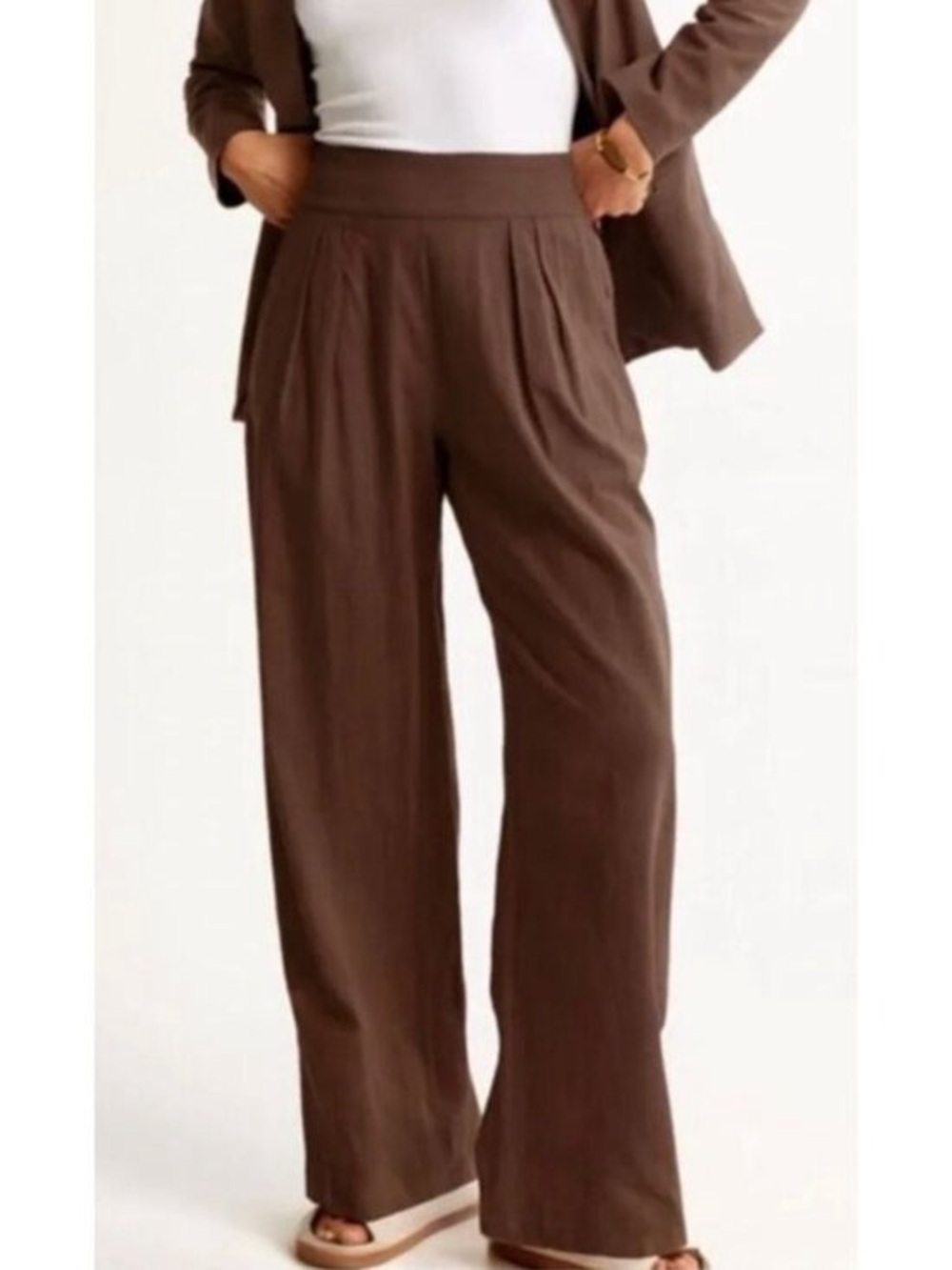 Abercrombie & Fitch Sloane Linen Wide Leg Pants Chocolate Brown M